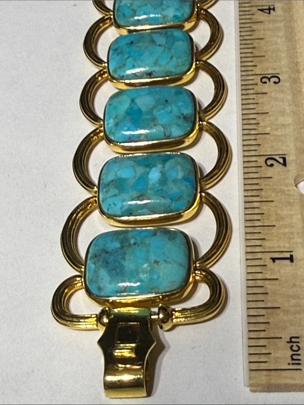 BEAUTIFUL Italy stamped Gold tone & Turquoise stone Bracelet 7 “